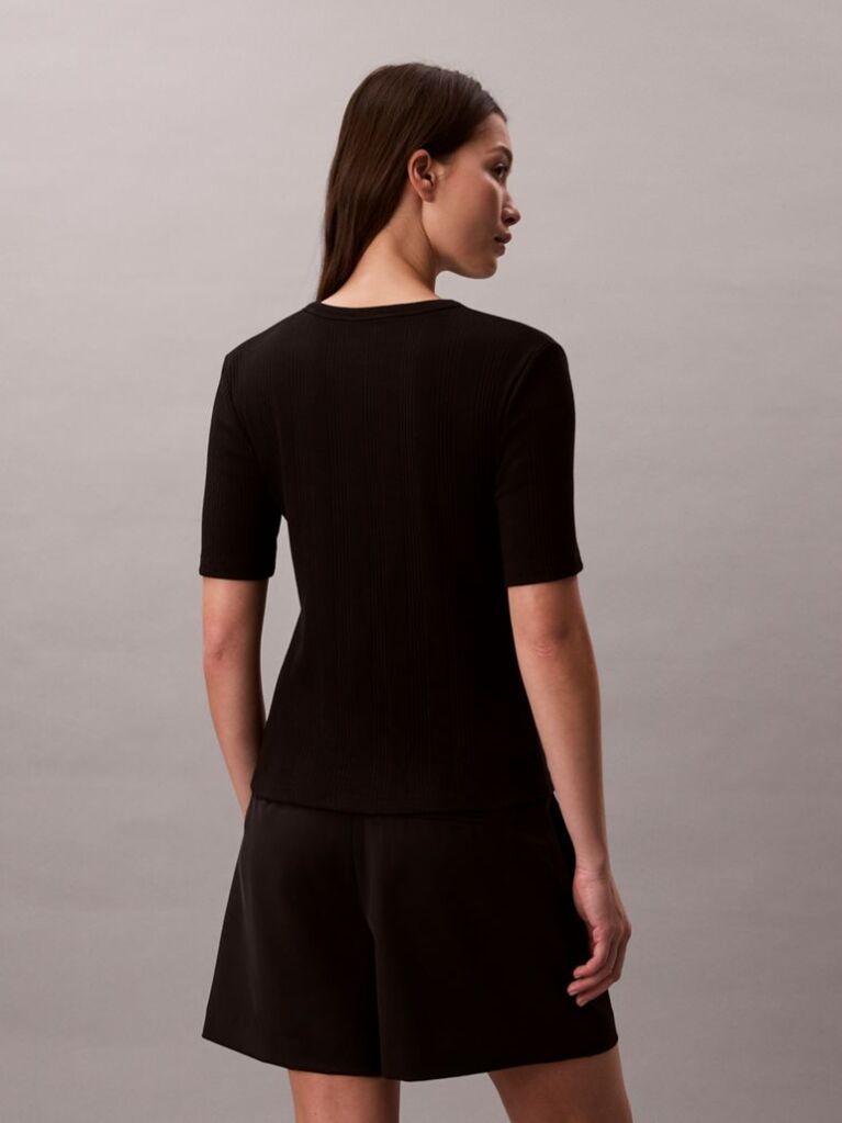 Black Ribbed Half Sleeve T-Shirt  Women