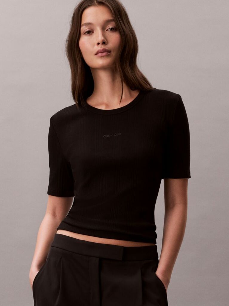 Black Ribbed Half Sleeve T-Shirt  Women