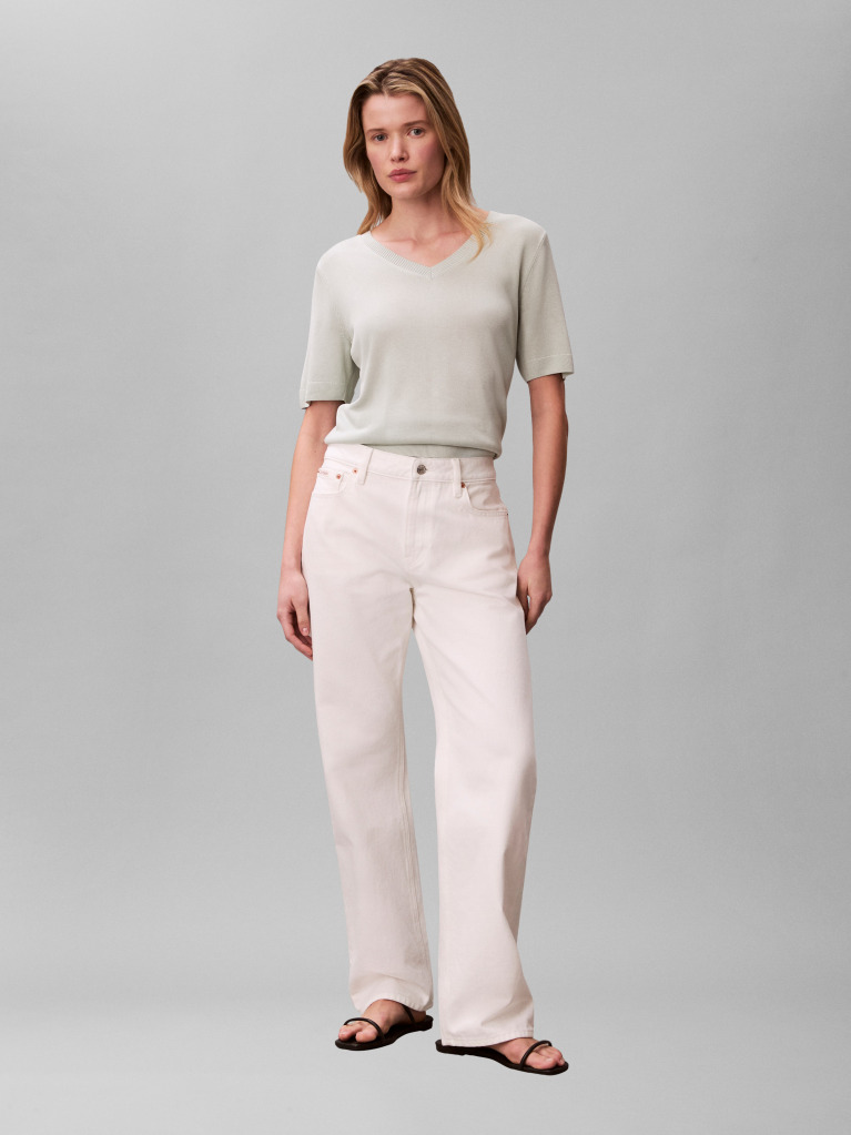 Verde Tricou V-Neck Din Viscoza Cu Cusatura Fina  Femei