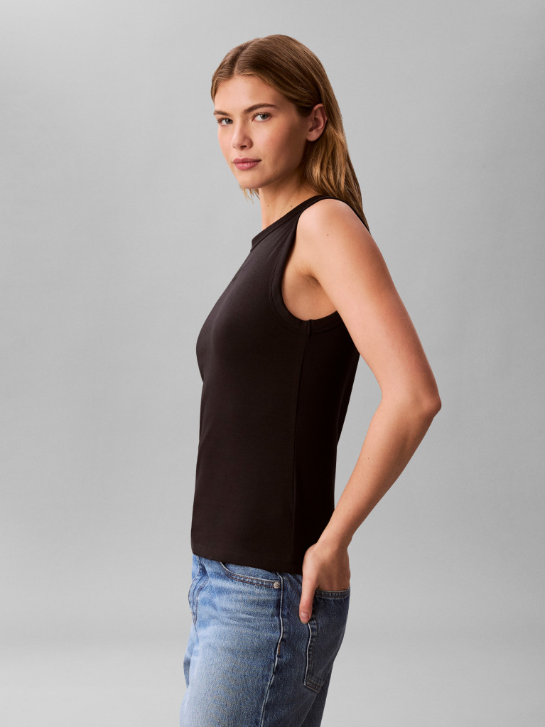 Black Logo Patch Ribbed Tank Top  Women