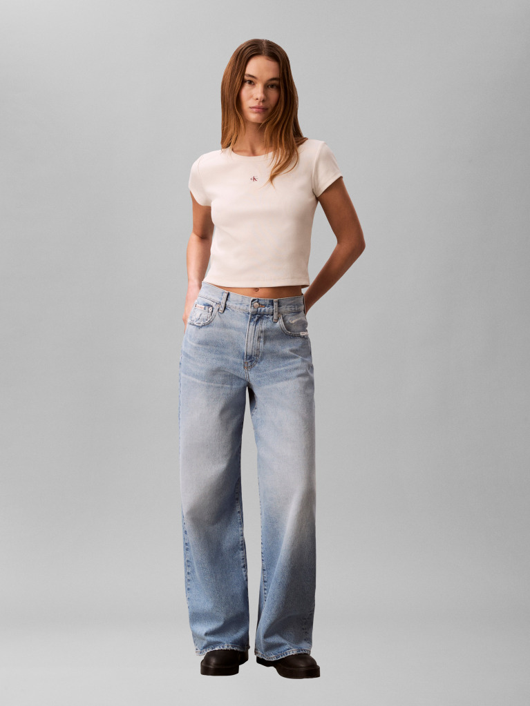 White Slim Ribbed Cotton Badge T-shirt  Women