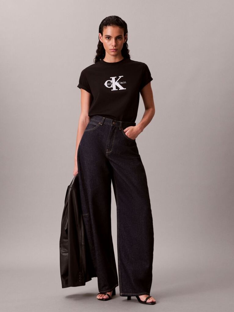 Negru Tricou Clasic Cu Logo Grafic Shine Monologo  Femei
