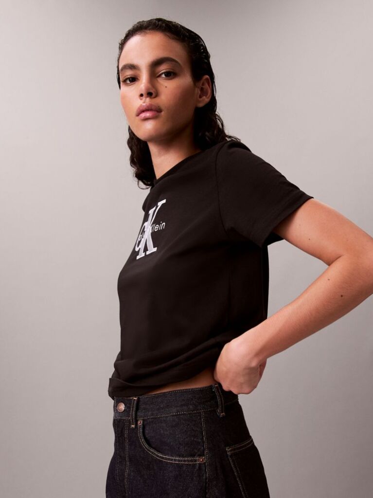 Negru Tricou Clasic Cu Logo Grafic Shine Monologo  Femei