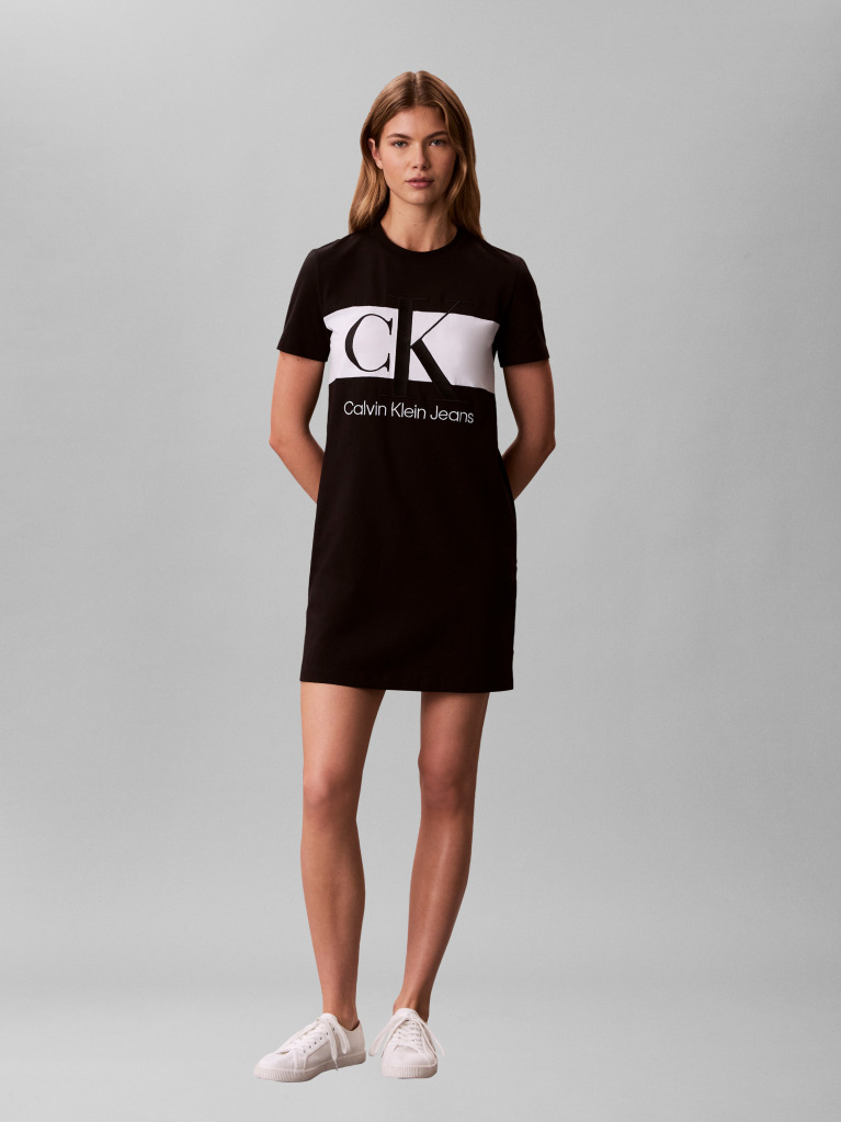Negru Rochie Tip Tricou Cu Logo Colour-Blocked  Femei