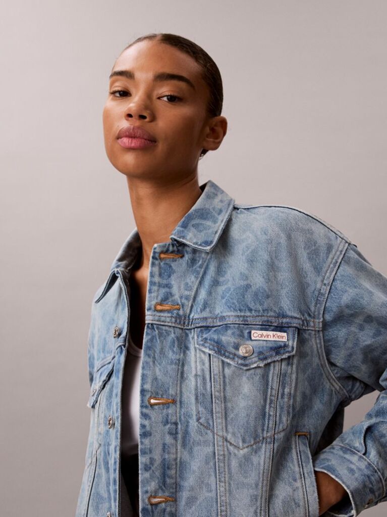 Denim Jacheta Trucker Din Denim Stil 90s Cu Print  Femei
