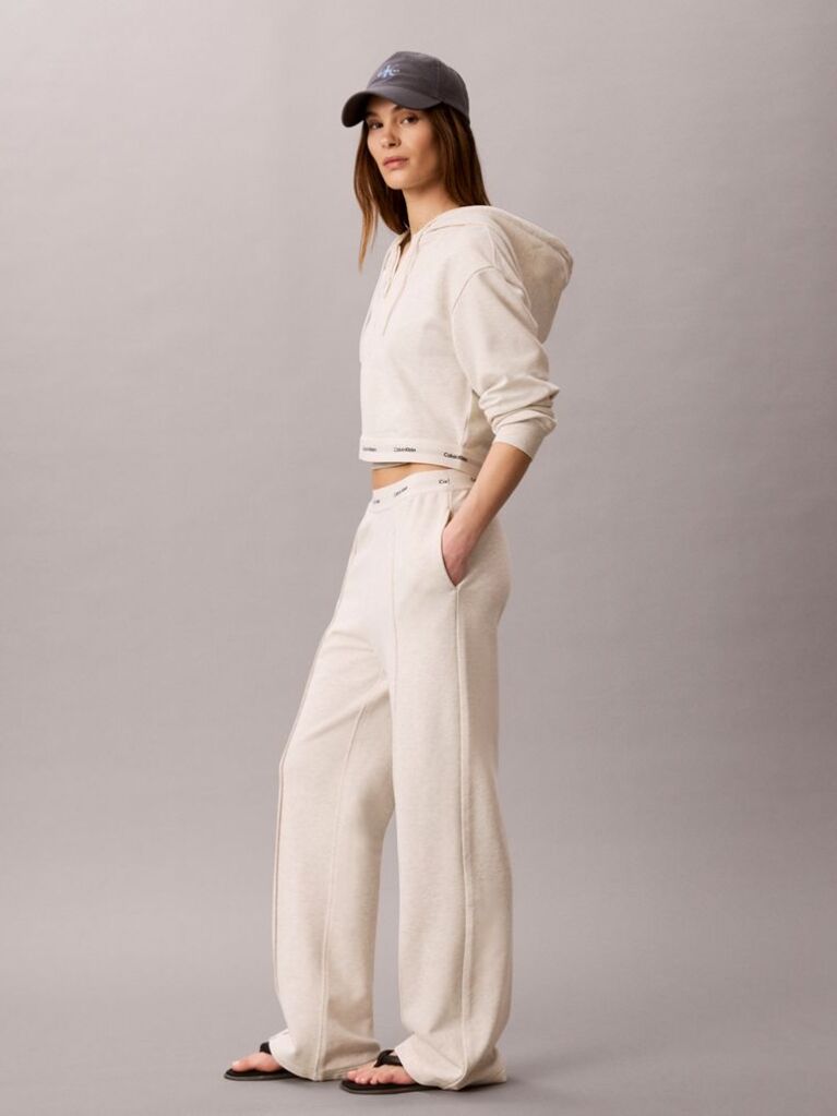 Beige Logo Waistband Wide Leg Joggers  Women