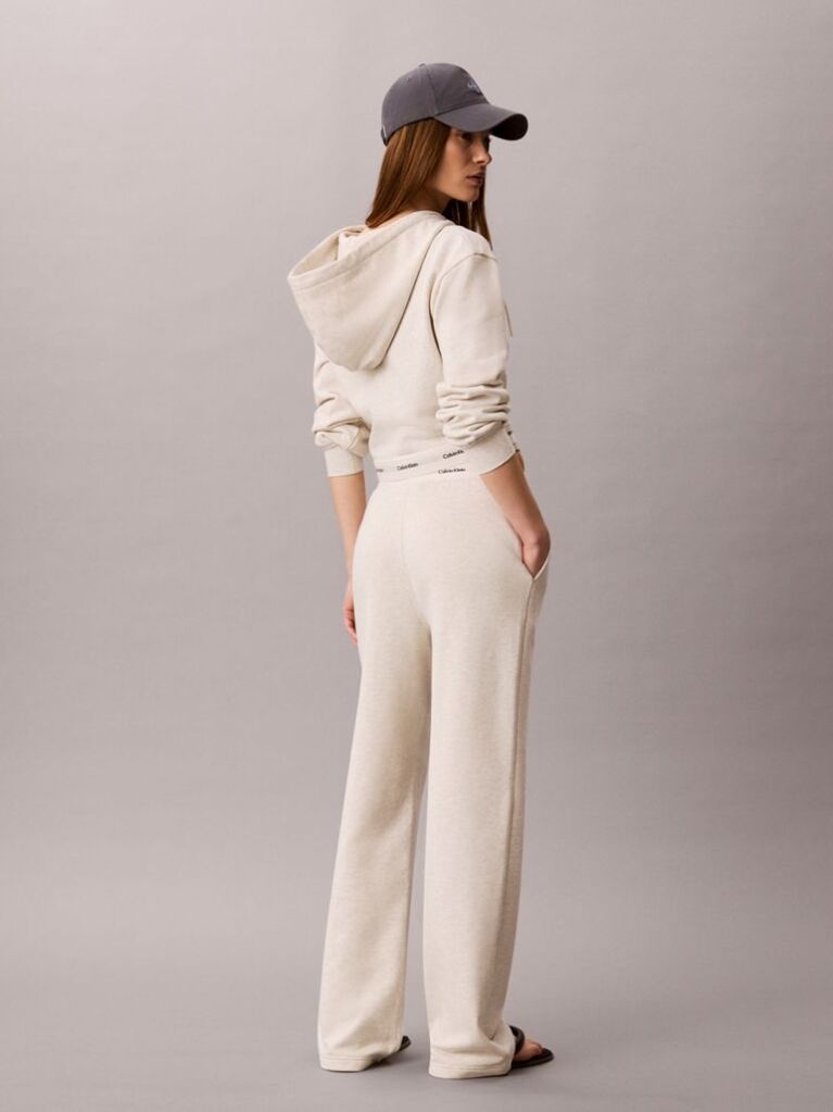 Beige Logo Waistband Wide Leg Joggers  Women