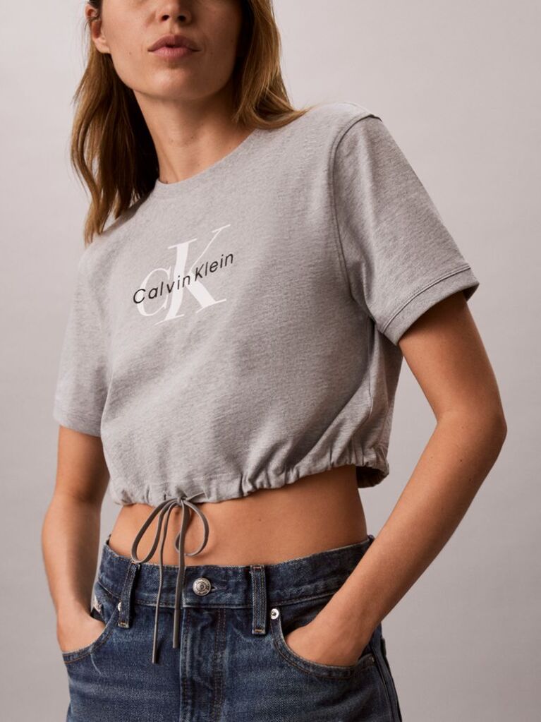 Gri Tricou Crop Cu Tiv Reglabil Cu Snur  Femei