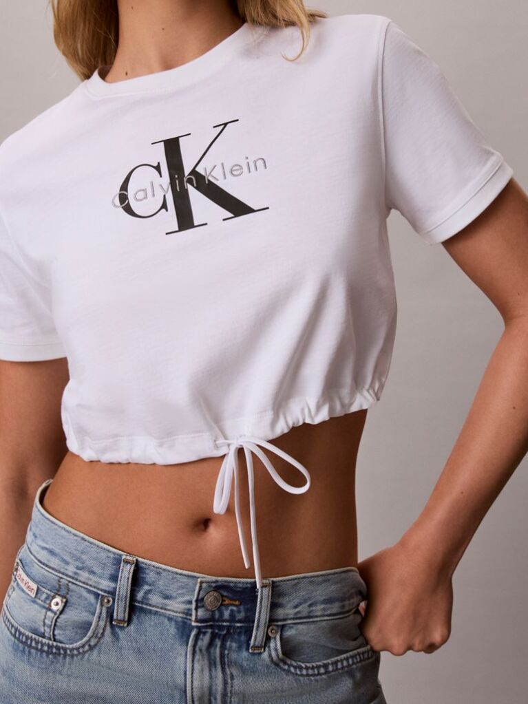 Alb Tricou Crop Cu Tiv Reglabil Cu Snur  Femei