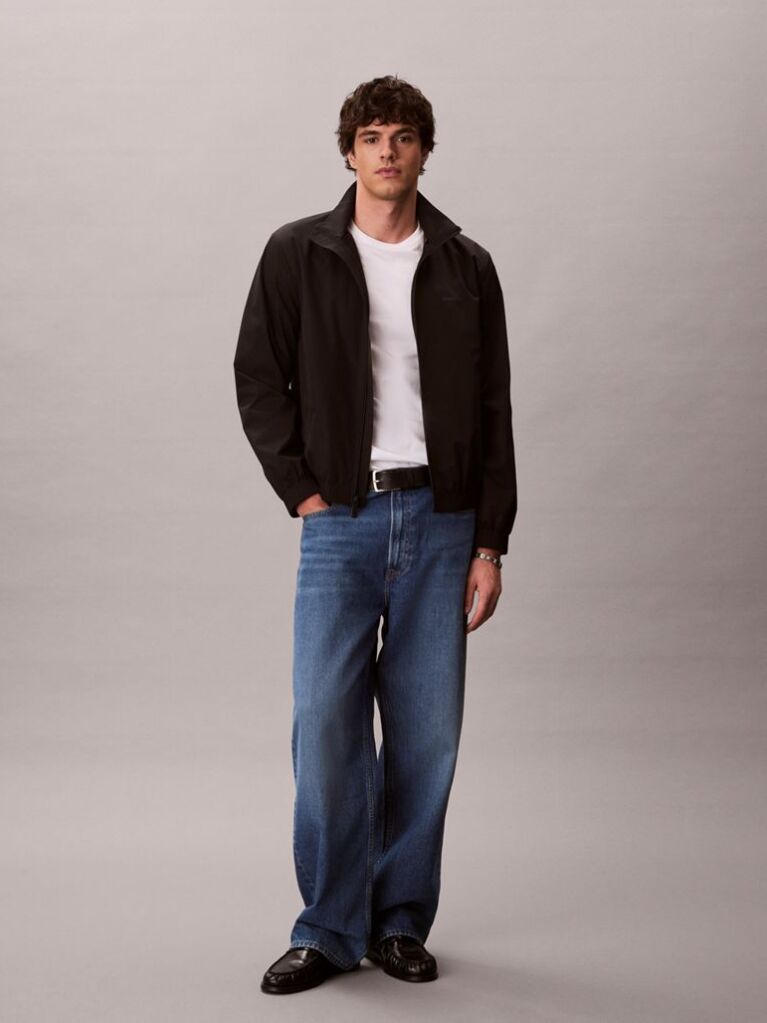 Black Stand-Up Collar Zip-Thru Windbreaker  Men