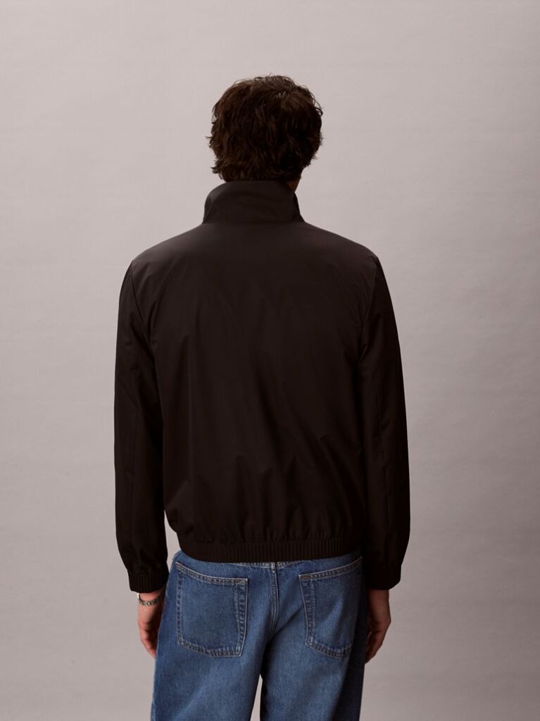 Black Stand-Up Collar Zip-Thru Windbreaker  Men