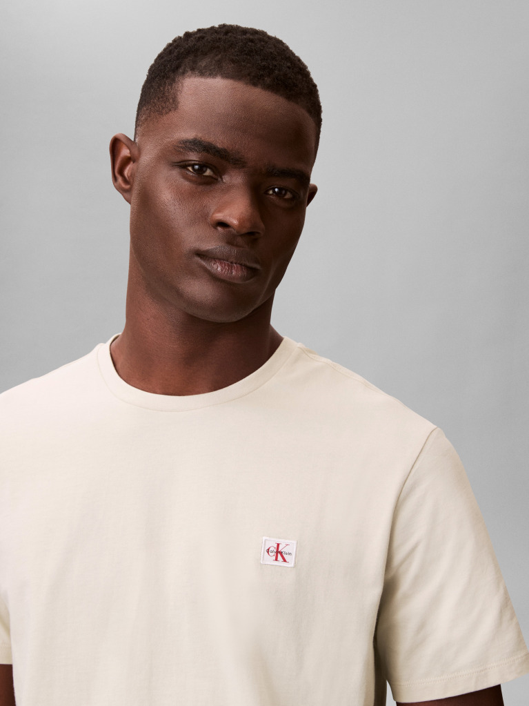 Bej Tricou Din Bumbac Cu Emblema  Barbati