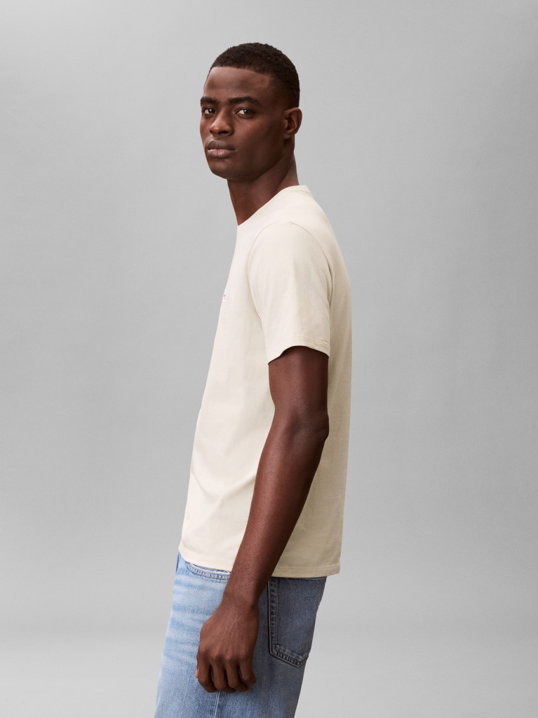 Bej Tricou Din Bumbac Cu Emblema  Barbati