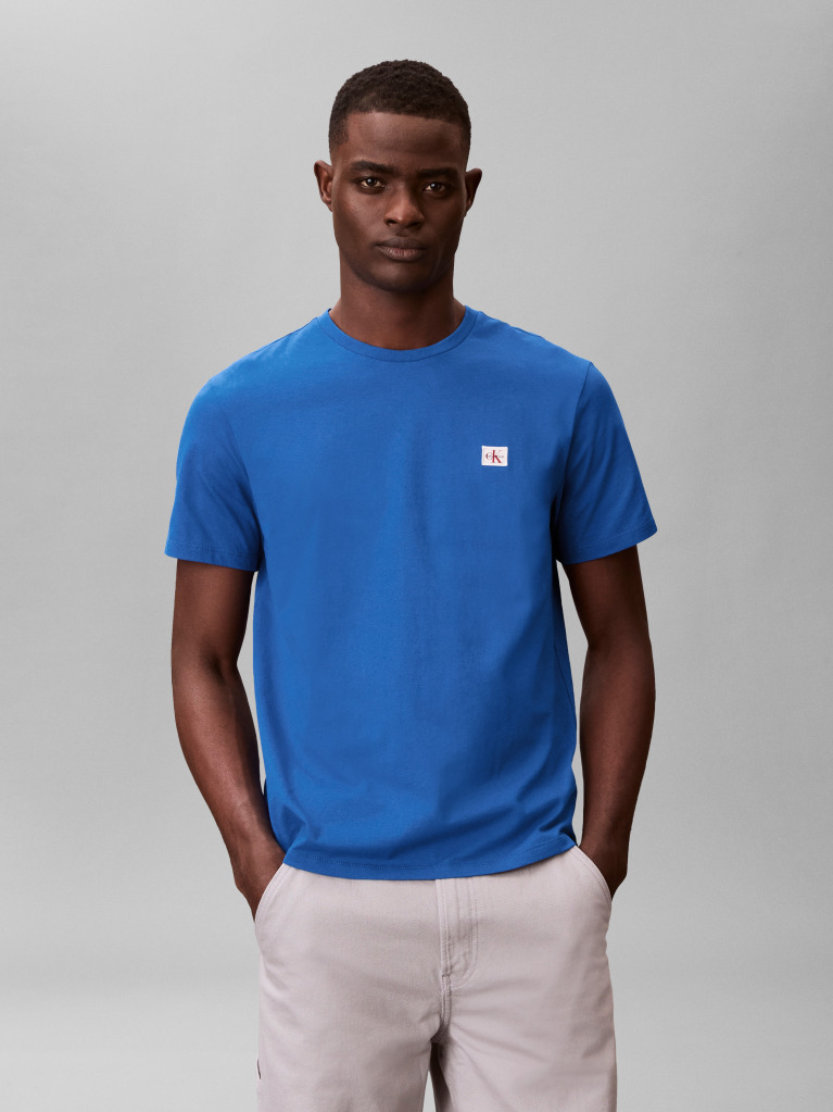 Albastru Tricou Din Bumbac Cu Emblema  Barbati