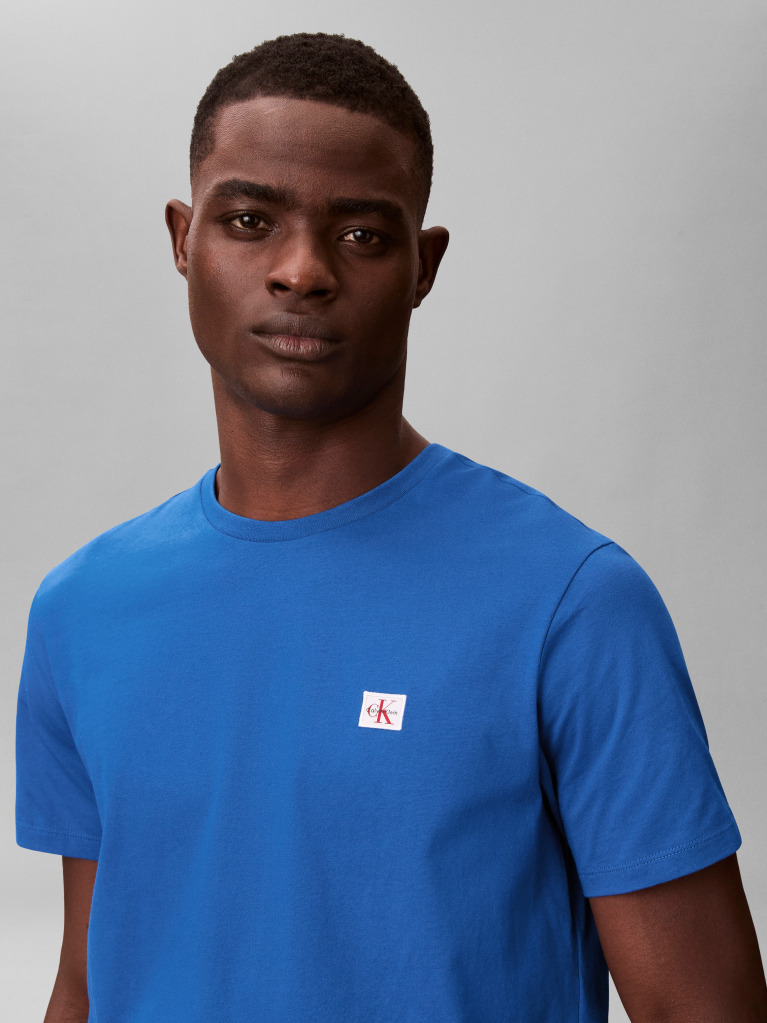 Albastru Tricou Din Bumbac Cu Emblema  Barbati