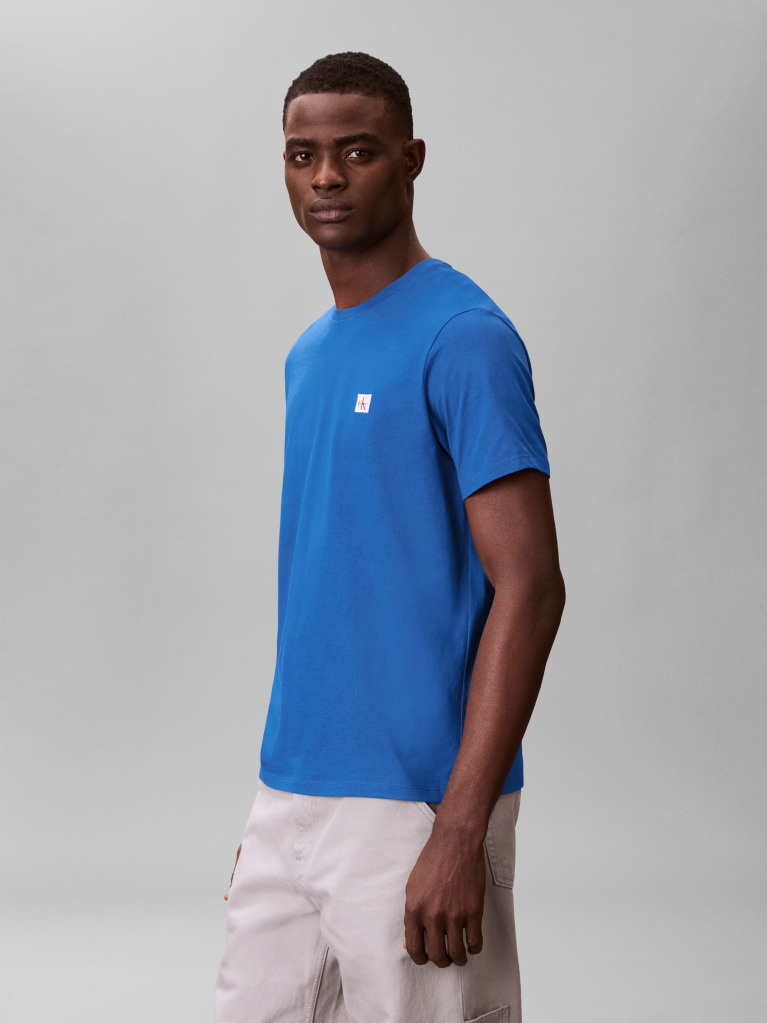 Albastru Tricou Din Bumbac Cu Emblema  Barbati