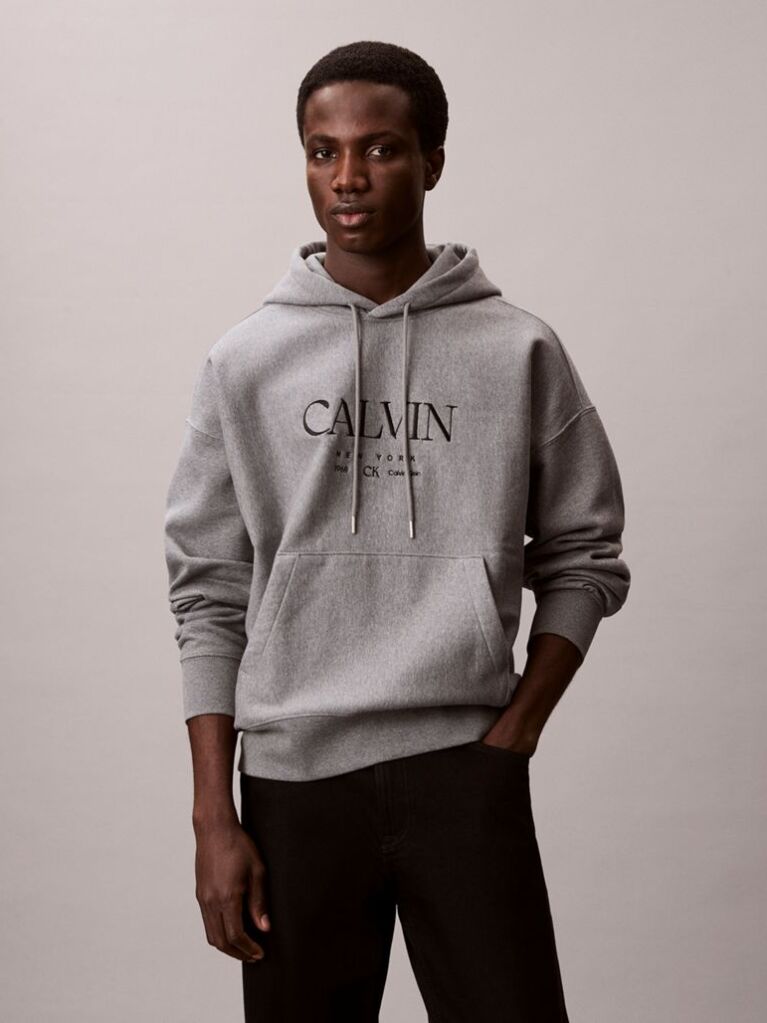 Gri Hanorac Grafic Calvin Din Premium Fleece  Barbati