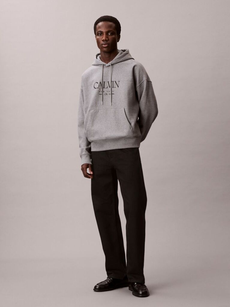 Gri Hanorac Grafic Calvin Din Premium Fleece  Barbati