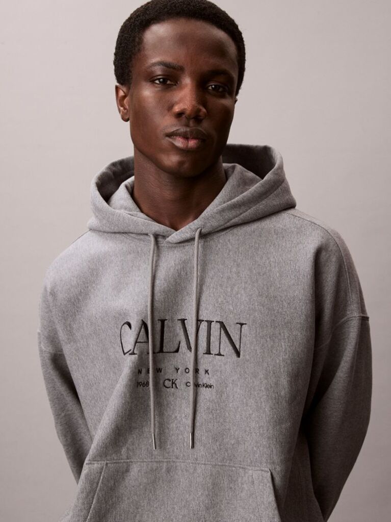 Gri Hanorac Grafic Calvin Din Premium Fleece  Barbati