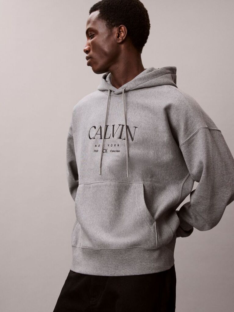 Gri Hanorac Grafic Calvin Din Premium Fleece  Barbati