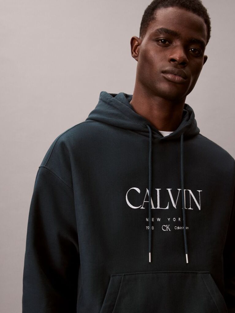Blue Premium Fleece Calvin Graphic Hoodie  Men