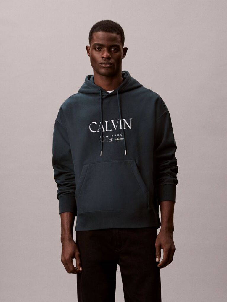 Blue Premium Fleece Calvin Graphic Hoodie  Men
