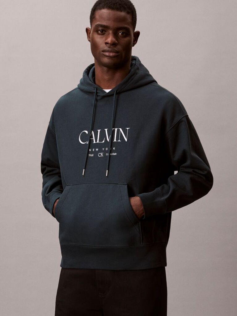 Blue Premium Fleece Calvin Graphic Hoodie  Men