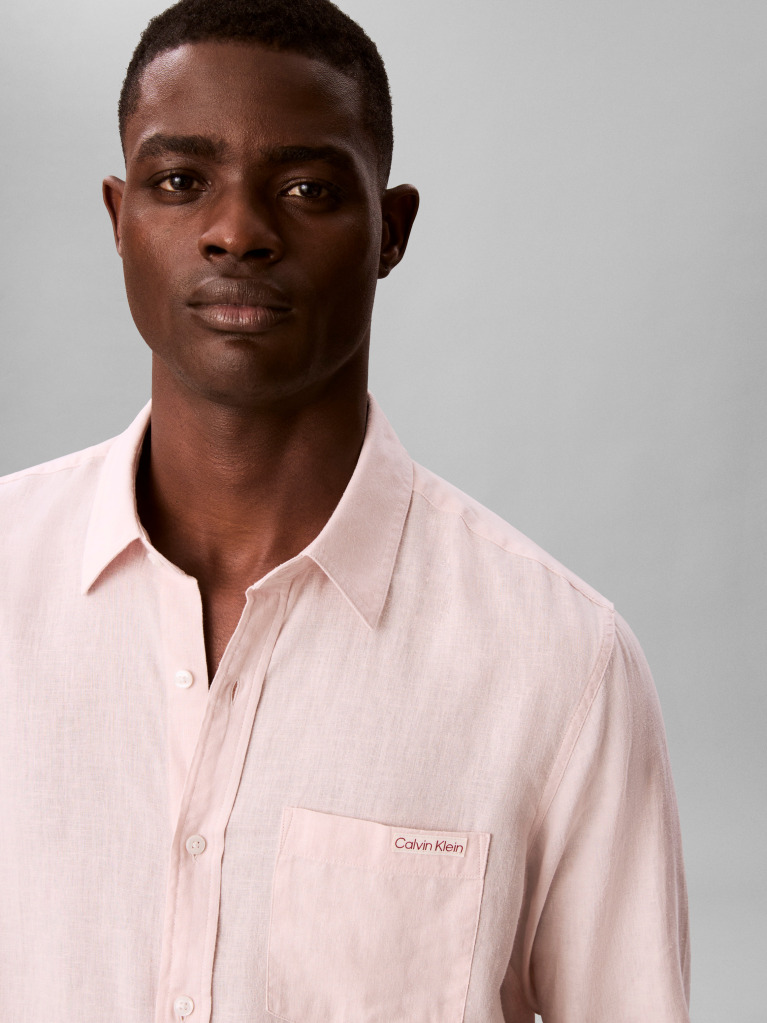 Orange Long Sleeve Solid Casual Linen Classic Shirt  Men