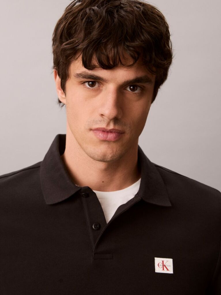 Negru Tricou Polo Cu Croiala Clasica Din Tricot Micro Waffle  Barbati