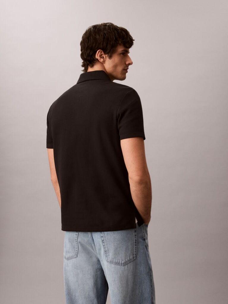Negru Tricou Polo Cu Croiala Clasica Din Tricot Micro Waffle  Barbati