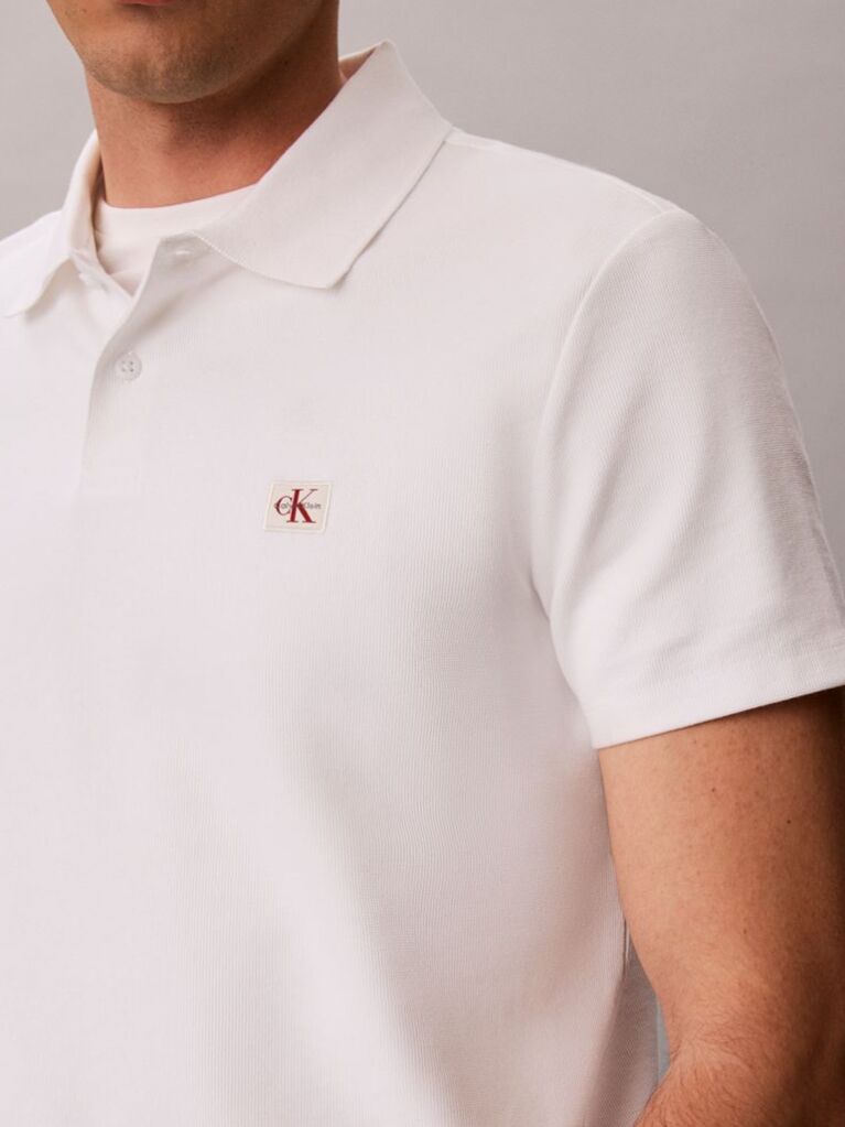 Alb Tricou Polo Cu Croiala Clasica Din Tricot Micro Waffle  Barbati