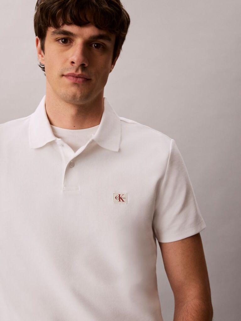 Alb Tricou Polo Cu Croiala Clasica Din Tricot Micro Waffle  Barbati