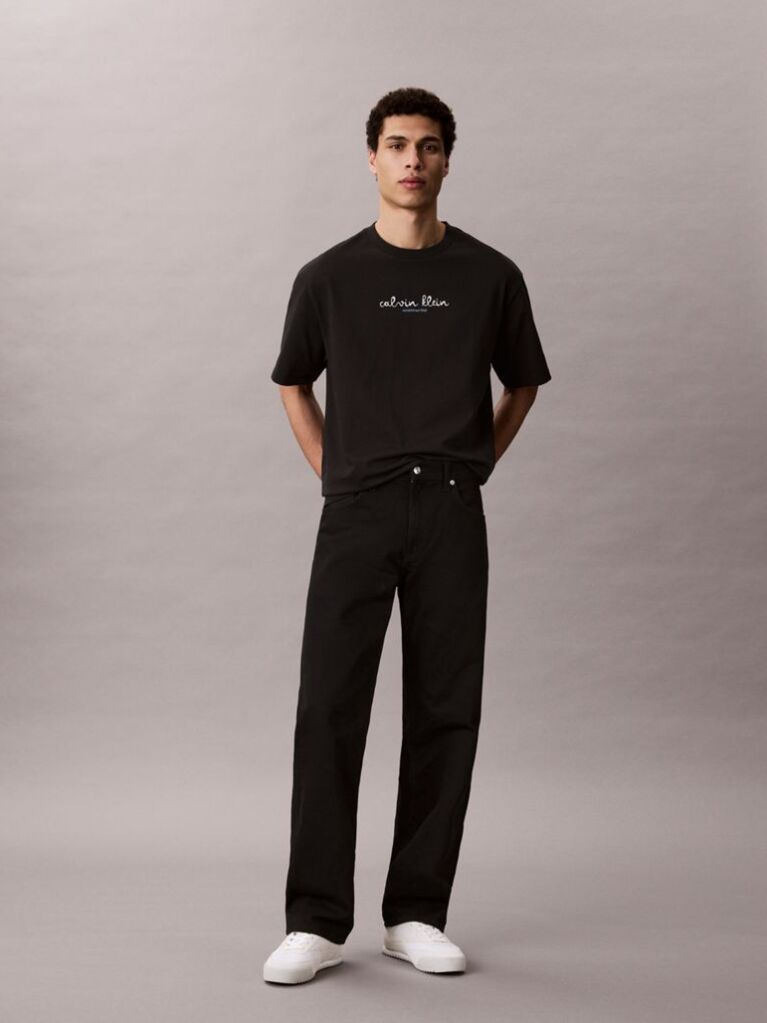 Negru Tricou Cu Guler Rotund Si Logo Grafic  Barbati
