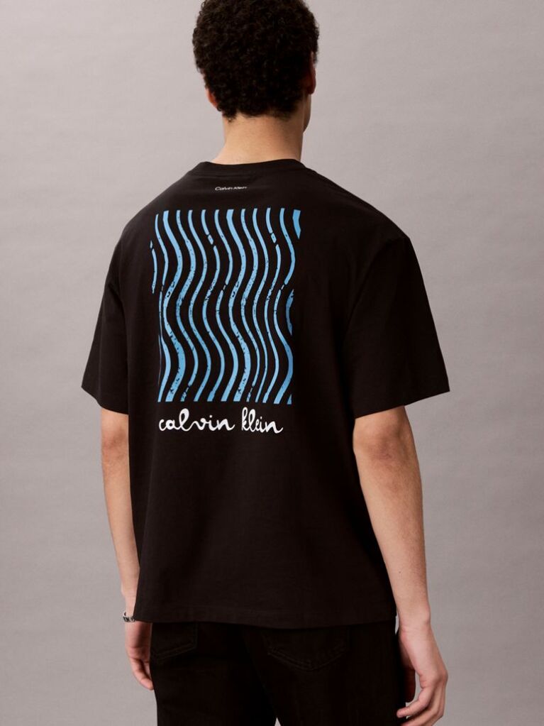 Negru Tricou Cu Guler Rotund Si Logo Grafic  Barbati