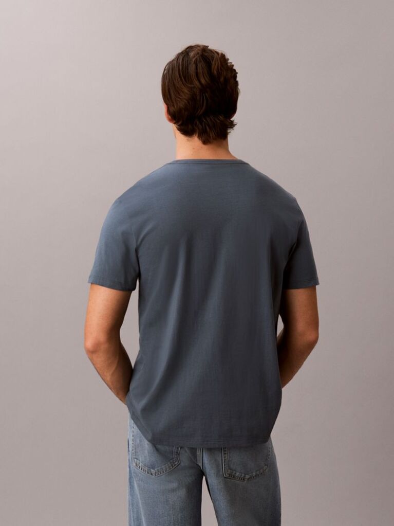 Albastru Tricou Cu Guler Rotund Si Logo Grafic  Barbati