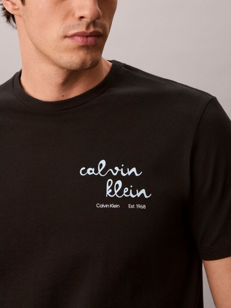 Negru Tricou Cu Guler Rotund Si Logo Grafic  Barbati