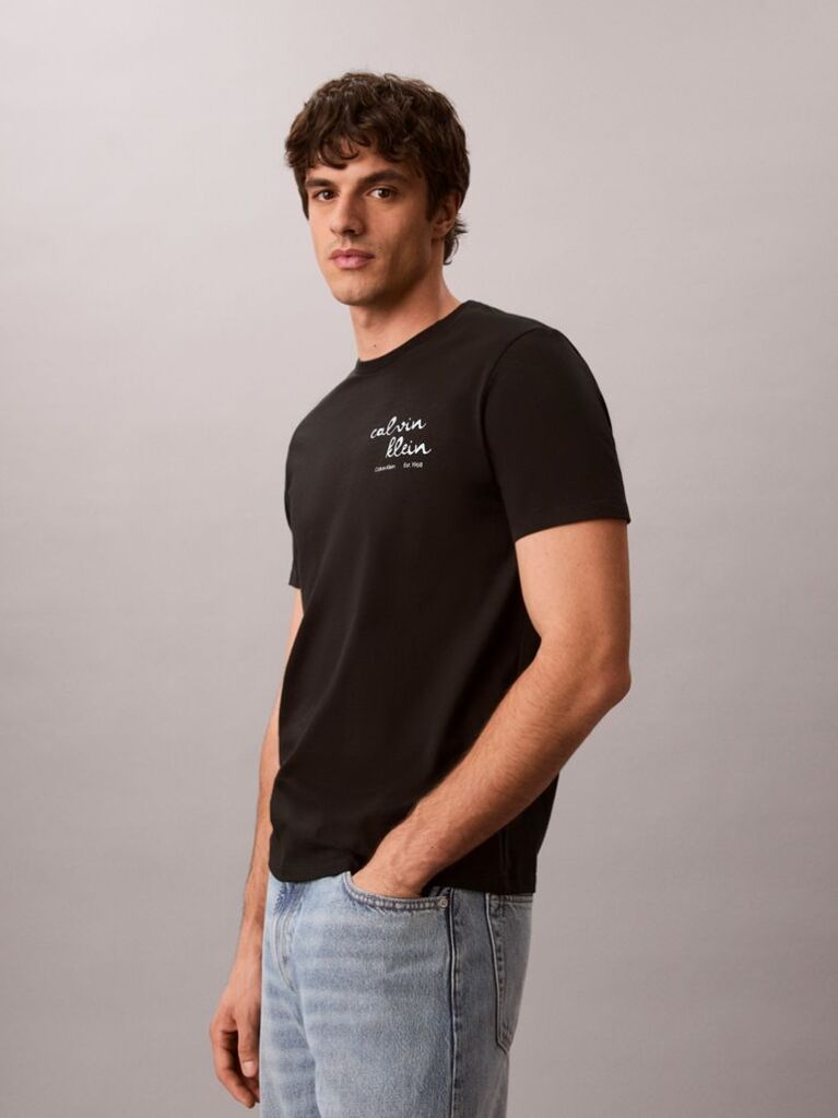 Negru Tricou Cu Guler Rotund Si Logo Grafic  Barbati