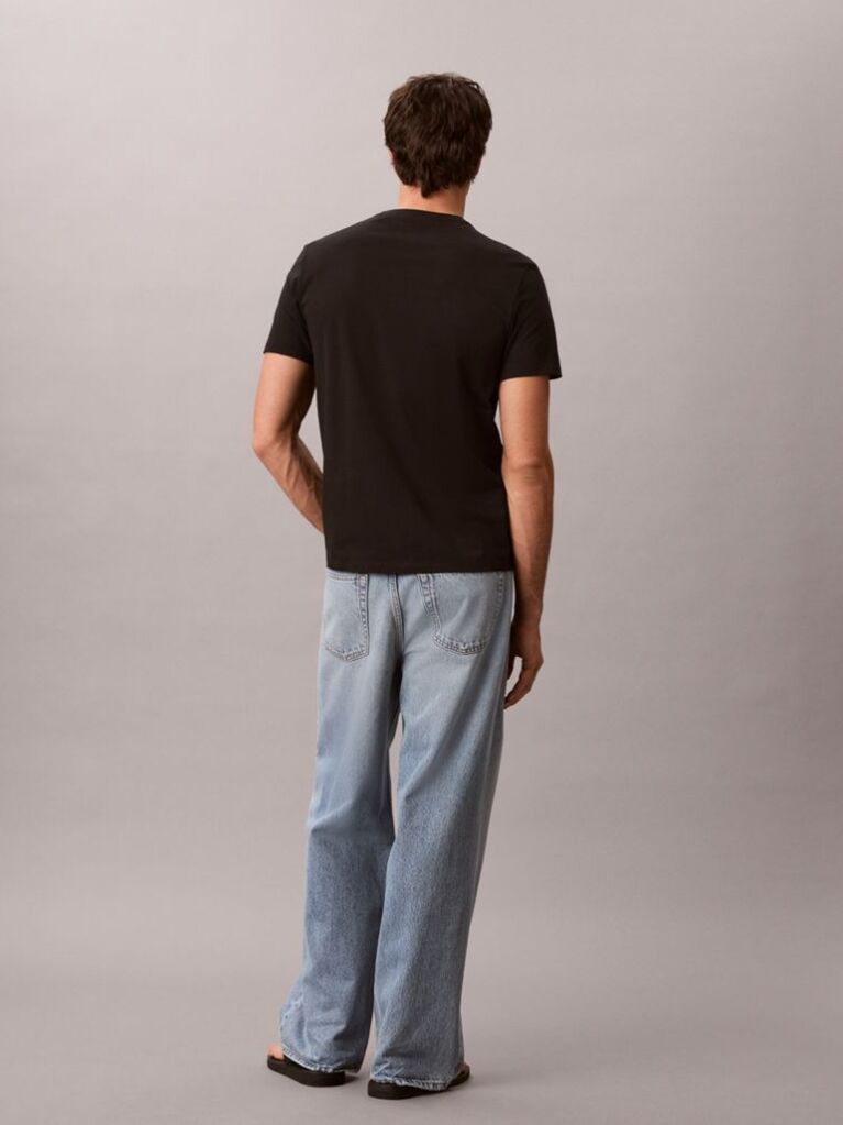 Negru Tricou Cu Guler Rotund Si Logo Grafic  Barbati
