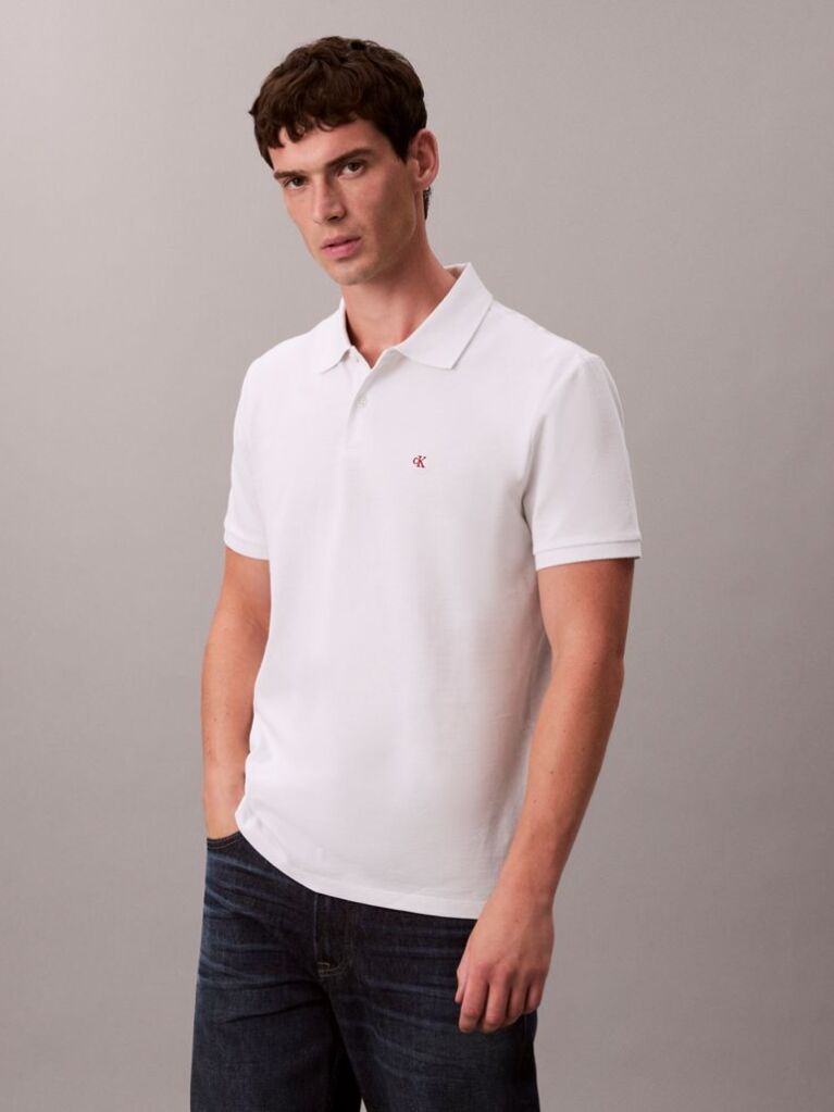 Alb Tricou Polo Din Bumbac Piqué  Barbati