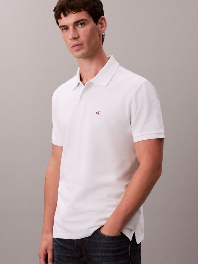 Alb Tricou Polo Din Bumbac Piqué  Barbati