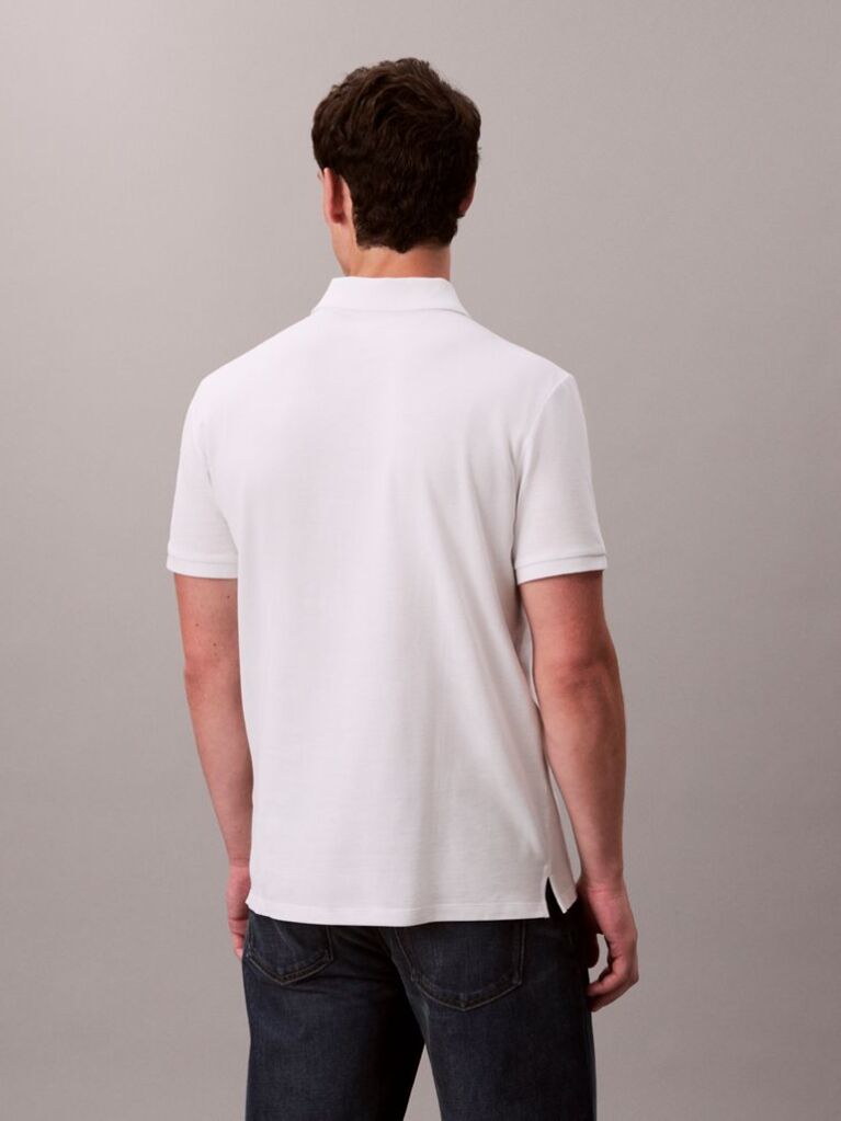 Alb Tricou Polo Din Bumbac Piqué  Barbati
