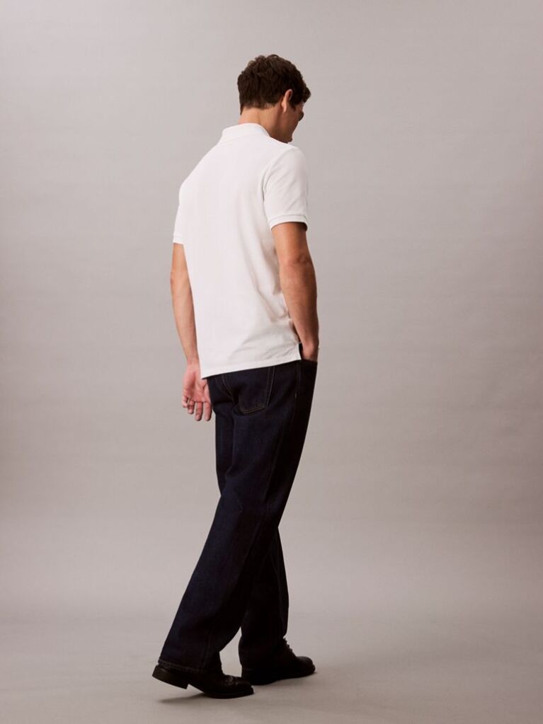 Alb Tricou Polo Din Bumbac Piqué  Barbati