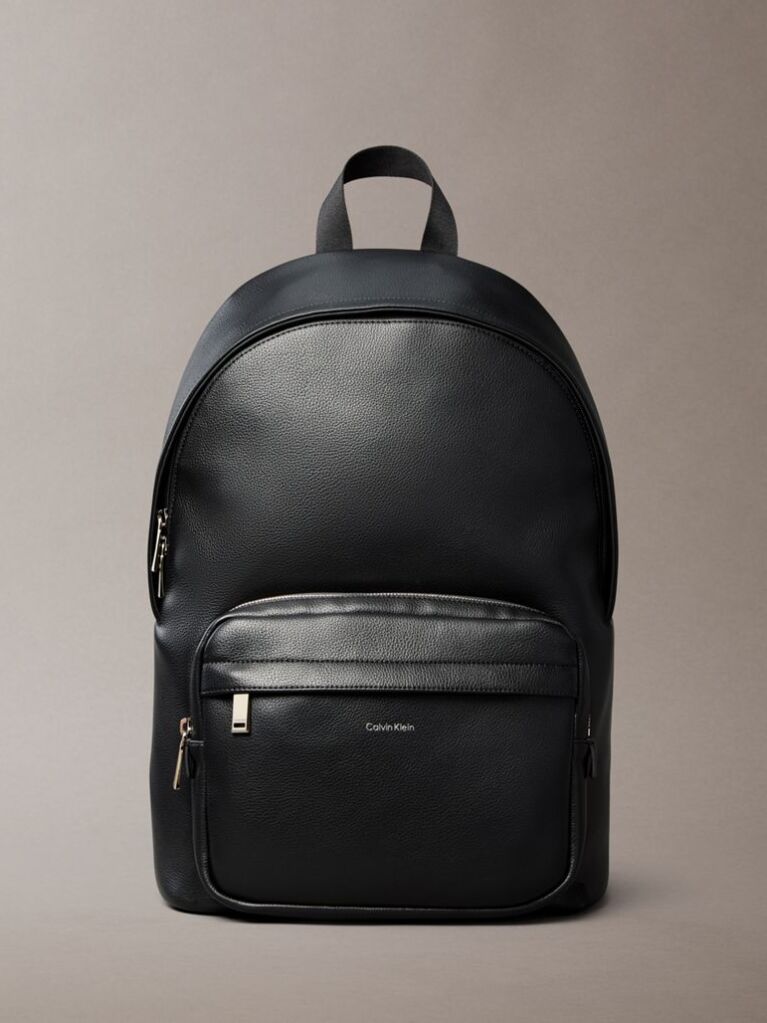 Black Micro Pebble Round Backpack  Men