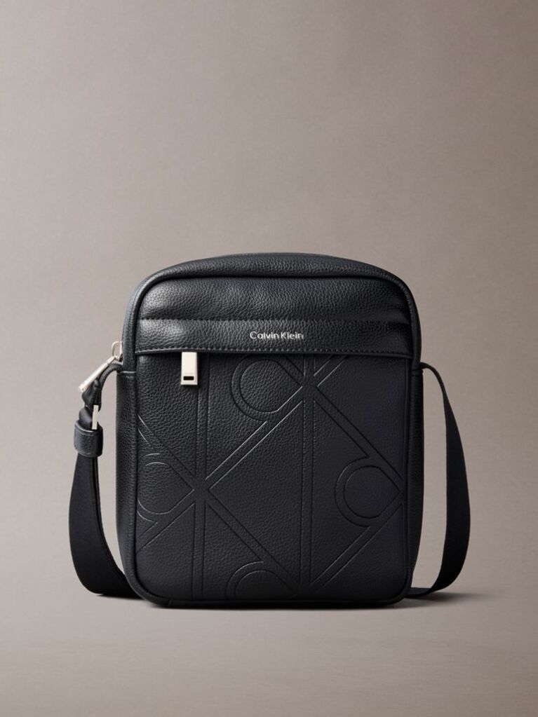 Black Emblem Embossed Reporter Bag  Men