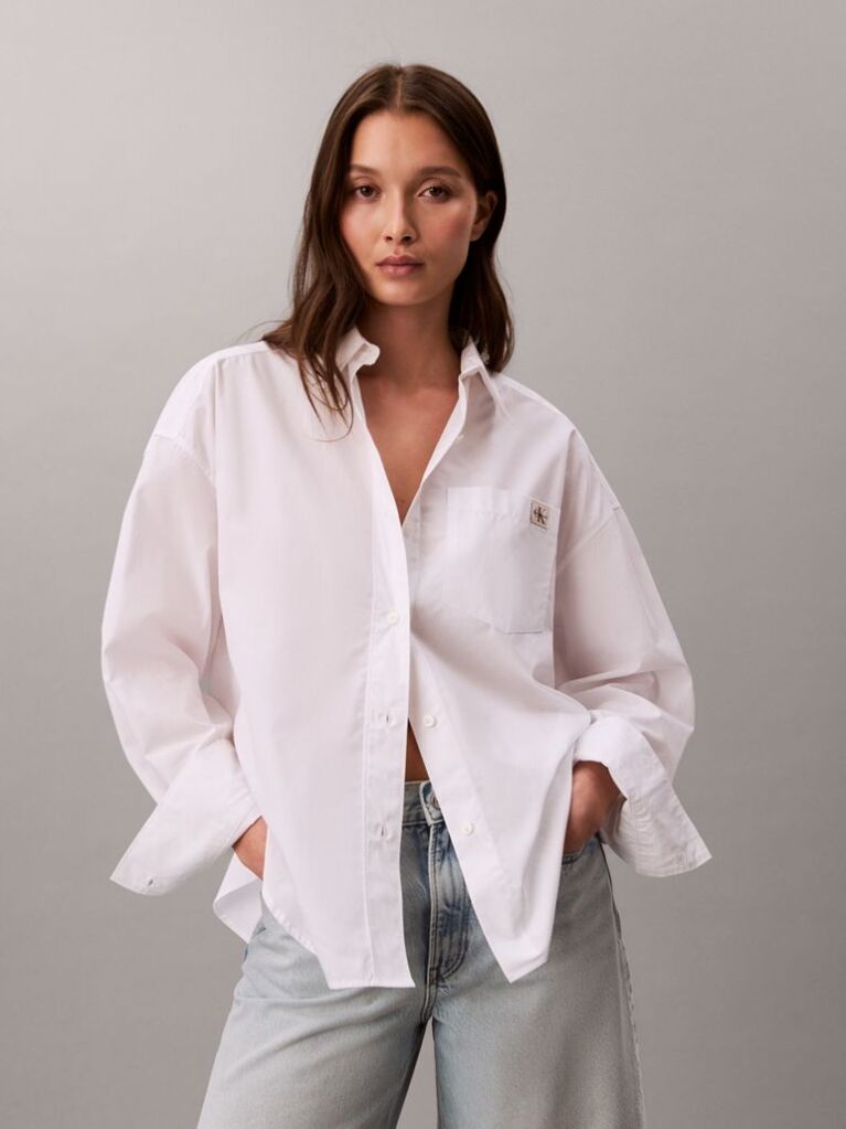 White Cropped Fit Poplin Shirt  Women