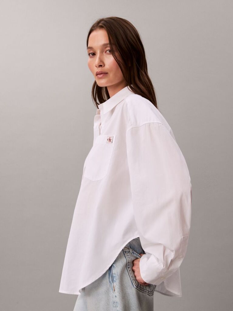 White Cropped Fit Poplin Shirt  Women