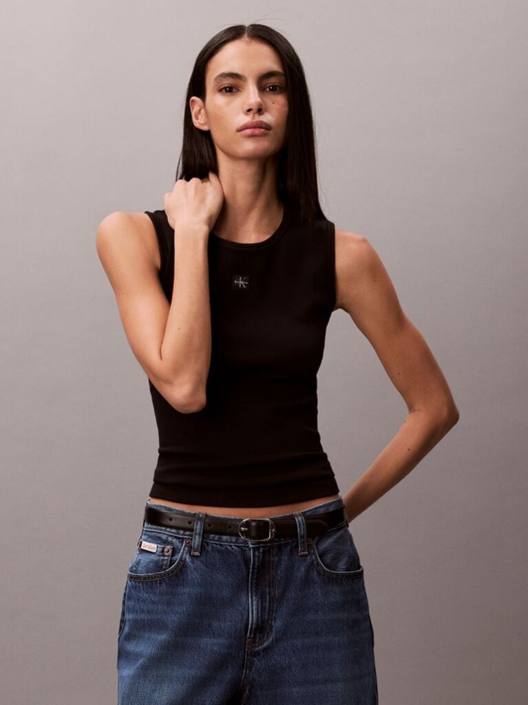 Black Logo Label Tank Top  Women