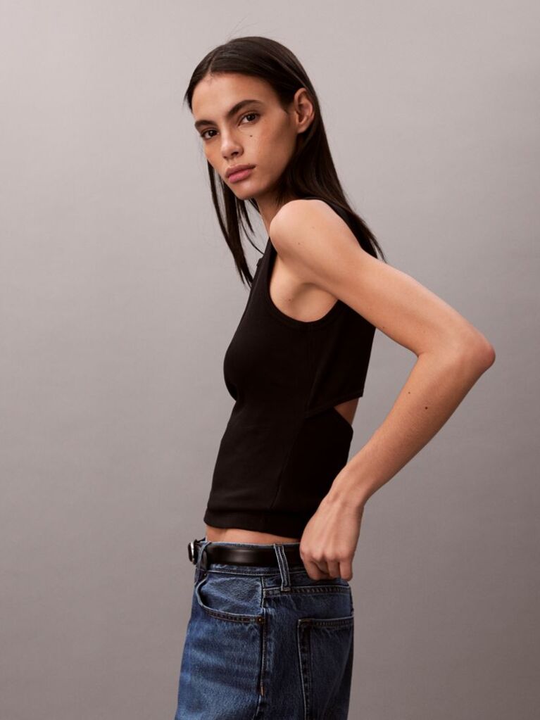 Black Logo Label Tank Top  Women