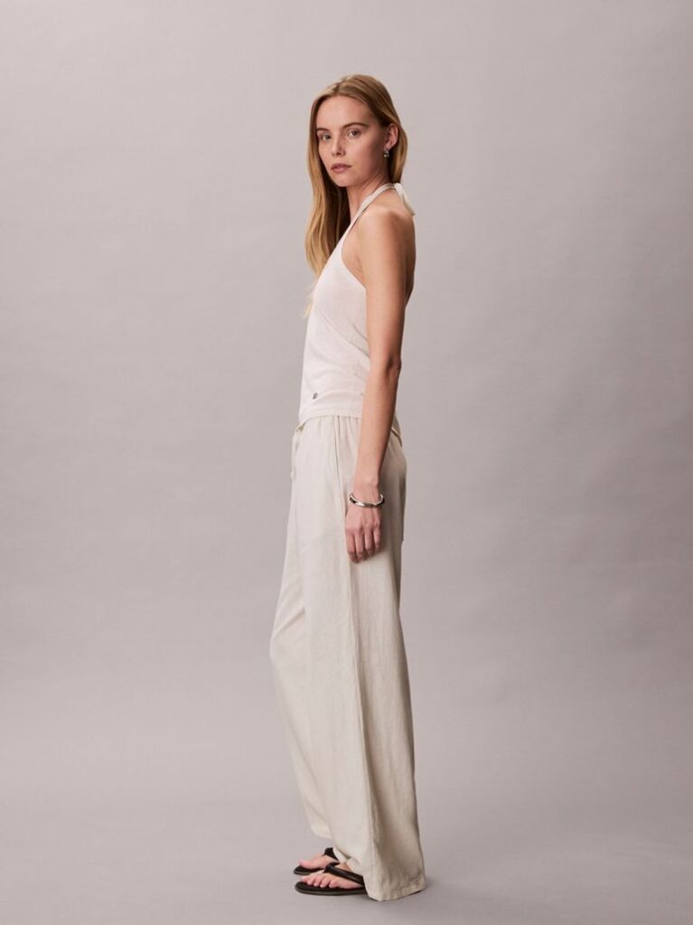 Alb Top Halter-Neck Din Amestec De In  Femei