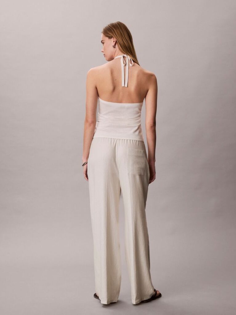 Alb Top Halter-Neck Din Amestec De In  Femei